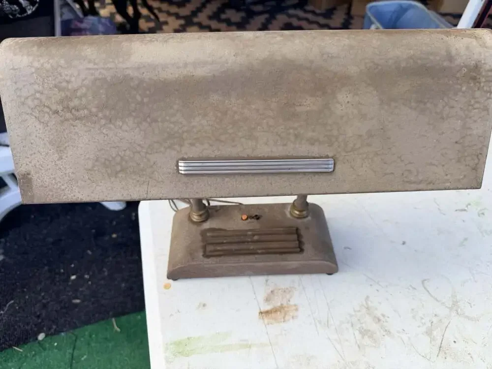 VINTAGE ANTIQUE ART DECO INDUSTRIAL ADJ.  PIANO DESK BANKERS LAMP DOUBLE ARM